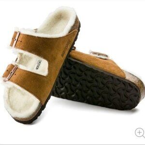 Birkenstock Arizona Shearling Sandal in Mink Size 38 NWT $160